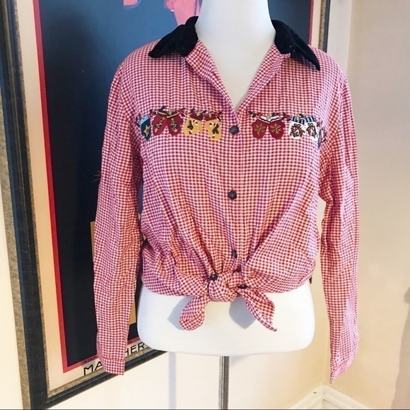 Bobbie Brooks: Red/Gold Plaid Mitten Blouse 14W - Picture 1 of 14